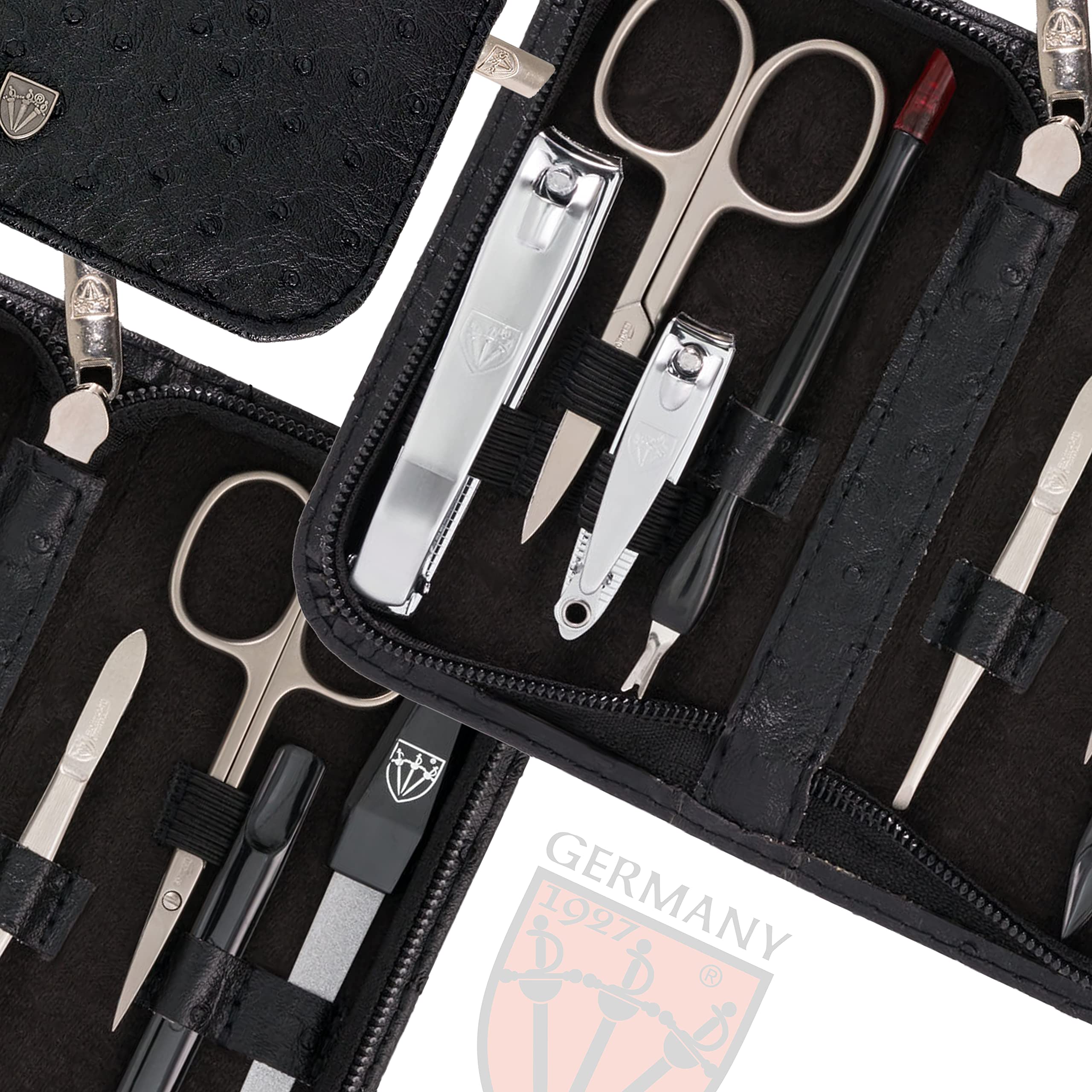 3 Swords Germany - brand quality 8 piece manicure pedicure grooming kit set for professional finger & toe nail care scissors clipper fashion leather case in gift box, Made in Solingen Germany (03928)